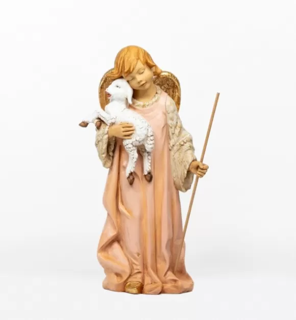 Presepe | Fontanini Angelo Con Agnello In Resina Per Presepe Cm.125