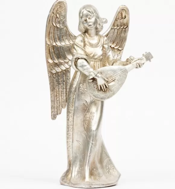 Angeli | Fontanini Angelo Con Mandolino (967) Argento Foglia Cm.30