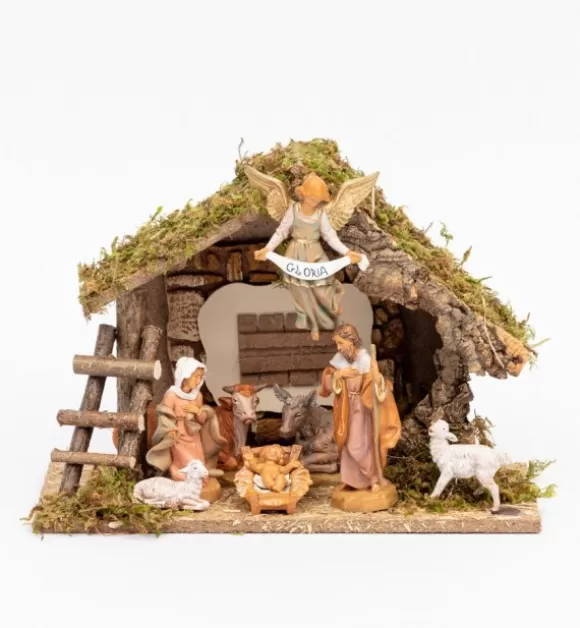 Presepe | Fontanini Capanna N.217/L Con 8 Pezzi Per Presepe Cm.12