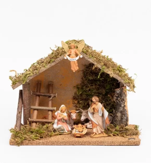 Presepe | Fontanini Capanna N.224/L Con 6 Pezzi Per Presepe Cm.9,5