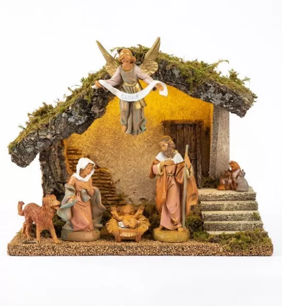 Presepe | Fontanini Capanna N.244/L Con 6 Pezzi Con Led Per Presepe Cm.12