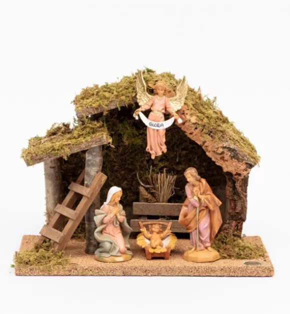 Presepe | Fontanini Capanna N.513/L Con 4 Pezzi Per Presepe Cm.11