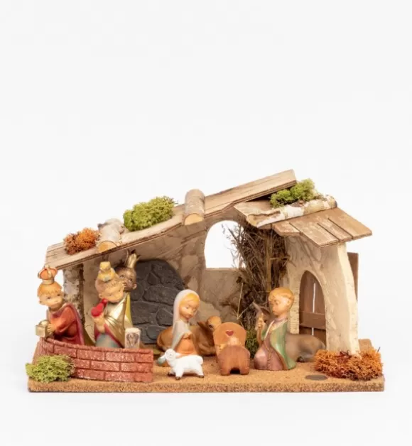 Presepe | Fontanini Capanna N.531/L Con 9 Pezzi Per Presepe "Baby" Cm.10