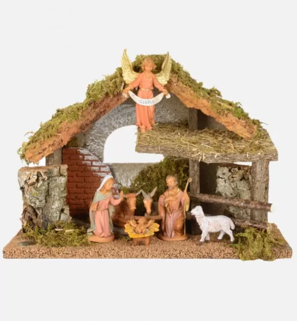 Presepe | Fontanini Capanna N.561/L Con 7 Pezzi Per Presepe Cm.10