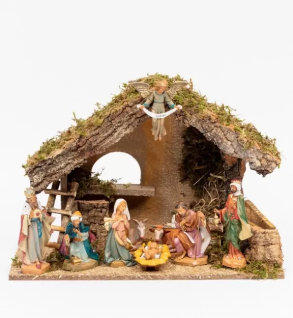 Presepe | Fontanini Capanna N.651B/L Con 9 Pezzi Per Presepe Cm.17