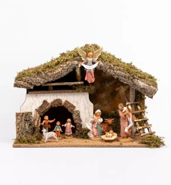 Presepe | Fontanini Capanna N.652/L Con 10 Pezzi Per Presepe Cm.19