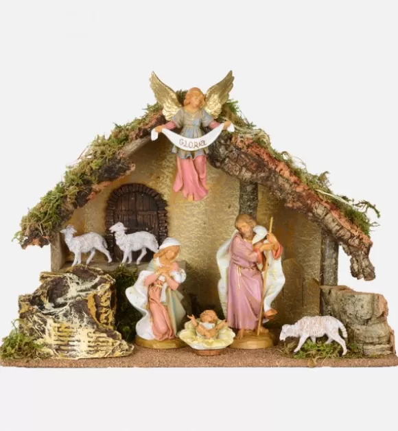 Presepe | Fontanini Capanna N.660/L Con 7 Pezzi Per Presepe Cm.19