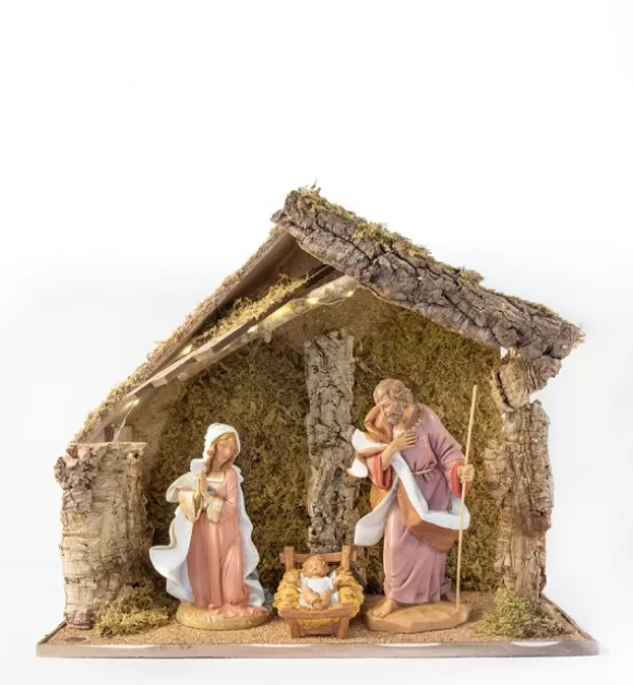 Presepe | Fontanini Capanna N.701/L Con 3 Pezzi Per Presepe Cm.30 Con Led